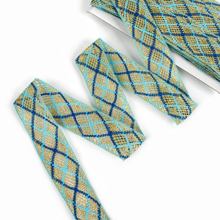 Braid, width 3.5 cm, in a package of 25 m., Blue-blue, in gold-1