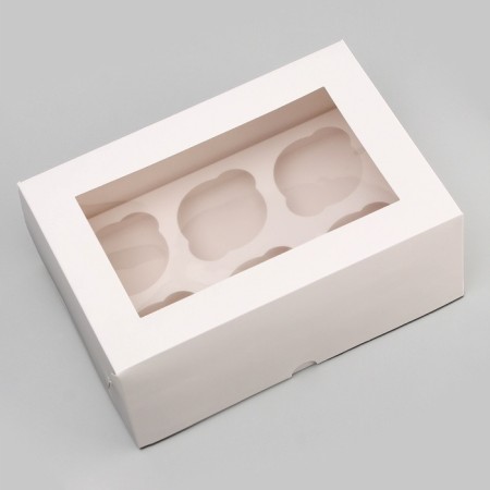 Packaging for 6 cupcakes with a window, white, 25 x 17 x 10 cm-1