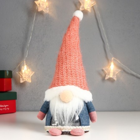 Interior light doll "Santa Claus in a pink knitted cap" 32x12x11 cm-1