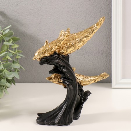 Polystone souvenir "Three dolphins on the wave, with patterns" gold 14x7x17.5 cm-3