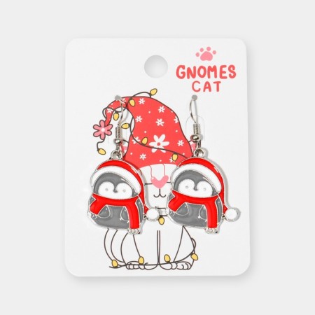 Earrings "New Year" penguin in a cap, colored in silver