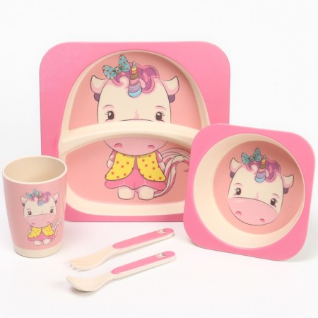 A set of bamboo dishes "Unicorn", plate, bowl, glass, devices, 5 items