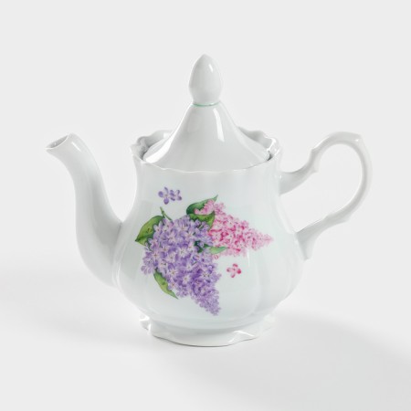 Lilac kettle, 800 ml, white color