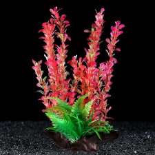 The artificial aquarium plant on the platform in the form of a snag, 30 cm, pink green