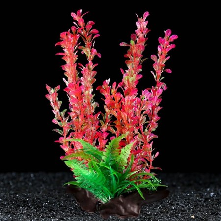 The artificial aquarium plant on the platform in the form of a snag, 30 cm, pink green