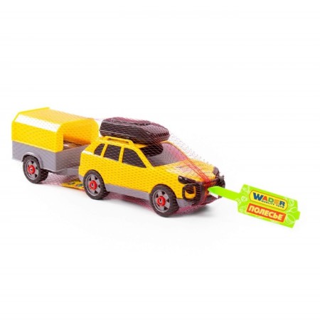 A car with a trailer, the color of mix-5