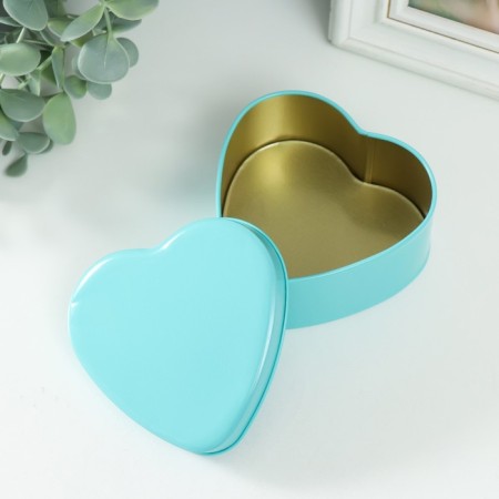 Casket Metal for a candle "Heart. Gloss" Blue 9.5x9x4.5 cm-2