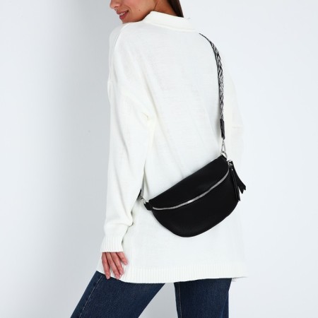 Bag Cross-Bodi with a zipper, black color-6
