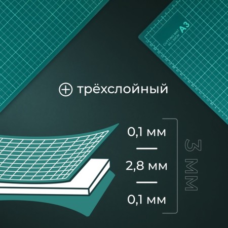 Mat for cutting, three -layer, 45 × 30 cm, a3, green color-3