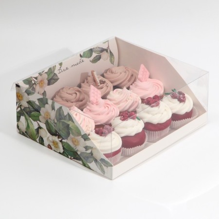 Confectionery box with PVC lid, packaging, "flowers", 25 x 22.5 x 10 cm