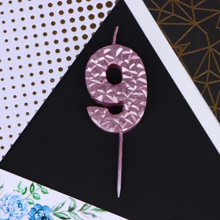 Candle for the cake, number "9", pink, 4 x 10 cm.-2
