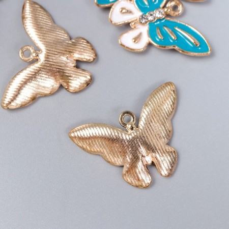 Decor for creativity metal, enamel, rhinestones "Butterfly" white-blue 1.8x2.4 cm-1