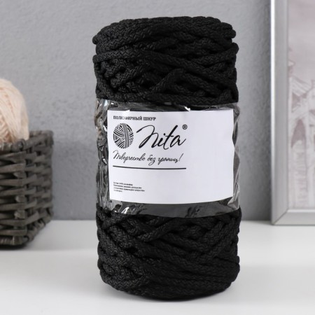 Knitting cord 100% polyester, width 5 mm 100m (black)-1