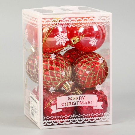 Set of balls plastic D-6 cm, 12 pcs "Melody" of the edge, red-1