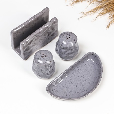 Set for spices Borisov Ceramics "Fog", Solonka, List, Napotus stand, ceramics, gray-3