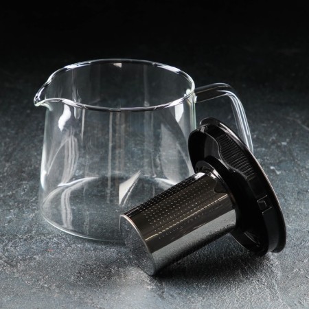 Glass teapot “Loki”, 1.4 liters, with metal sieve, black color-1