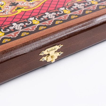 Backgammon "red pattern", wooden board 50 x 50 cm, with a field for playing checkers-10