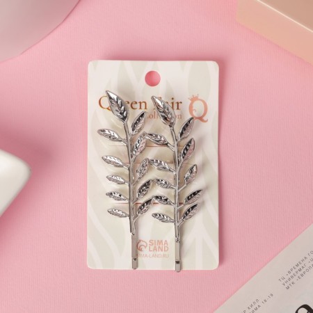 Invisibility for hair "Liberty" (set 2 pcs) leaves, 7.8 cm, silver-2