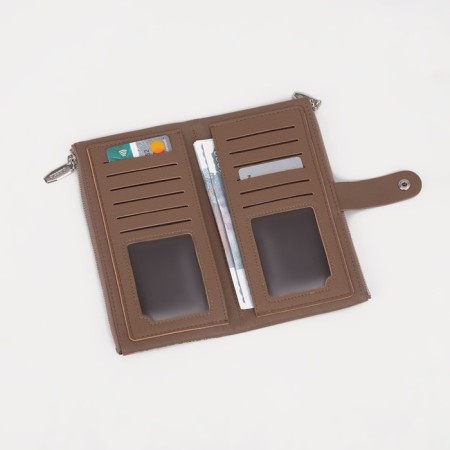 Women's wallet on the button, brown color-2