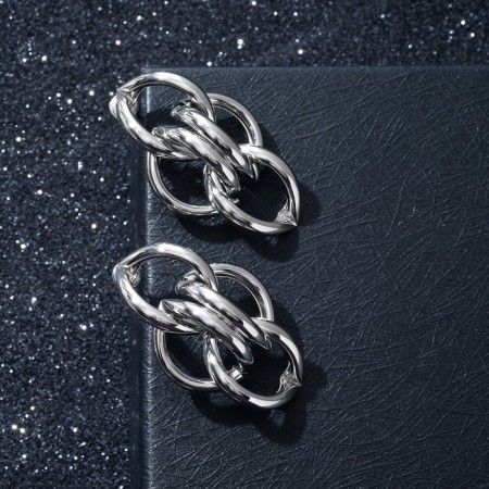 Earrings Metal "links" patterns, color silver-1