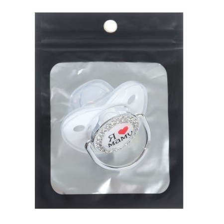 Nipple - Orthodontic dummy “I love mom”, with a cap, +12 months, silver, rhinestones-4