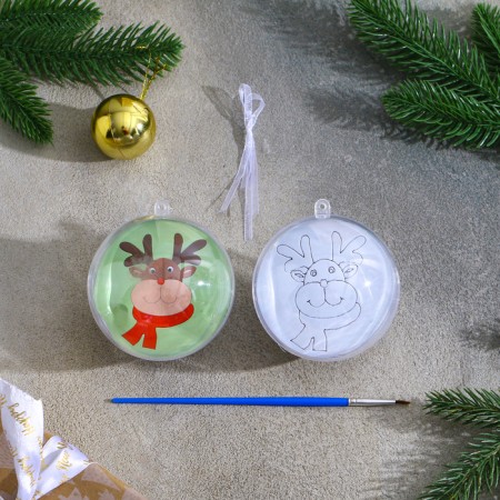 Christmas tree decoration for coloring "Deer" Size: 8 cm; 2 pcs., Brush-1