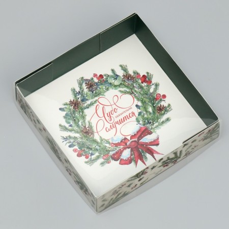 Makarun box “Miracle will happen”, a wreath, 12 x 12 x 3 cm, New Year-1