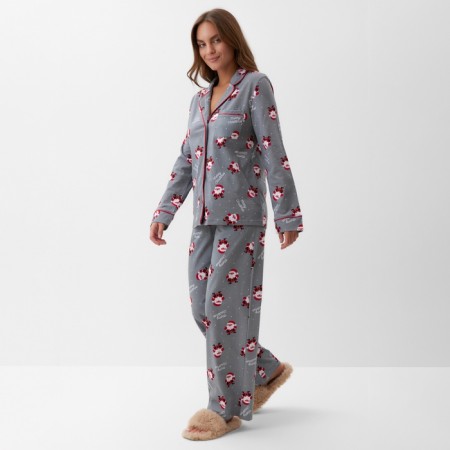 Новый год. Пижама женская (рубашка и брюки) KAFTAN "Дед мороз" размер 52-54-3