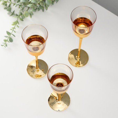 Glass candlestick Set 3 pcs "Romance of candles" gold height 26cm, 23 cm, 20 cm-3