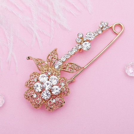Pin "Flower" openwork composition, 8 cm, white color in gold-4