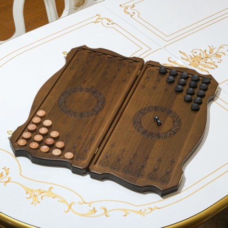 Carved backgammon "Cossacks", from an array of Buk, Patina, 58 x 56 cm-1