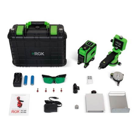 Laser level RGK PR-38G, 20 m, 360 °, 3 rays, 515 HM, 5/8 ", charger-6
