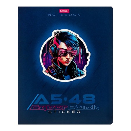 Тетрадь 48л кл Cyberpunk sticker, обл мел карт, выб мат лак, бл 65г/м², МИКС-5