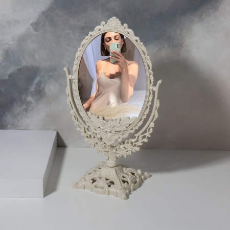 The mirror is desktop, bilateral, with an increase, a mirror surface 13.5 × 18.5 cm, beige color-2