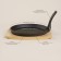 Cast iron pan on a wooden stand Sl Home, D = 22.5 cm, h = 2.5 cm, black color is black