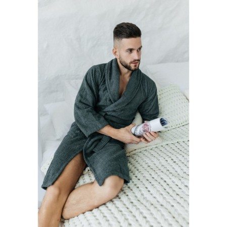 Tainted male bathrobe, size 46, dark green color-3