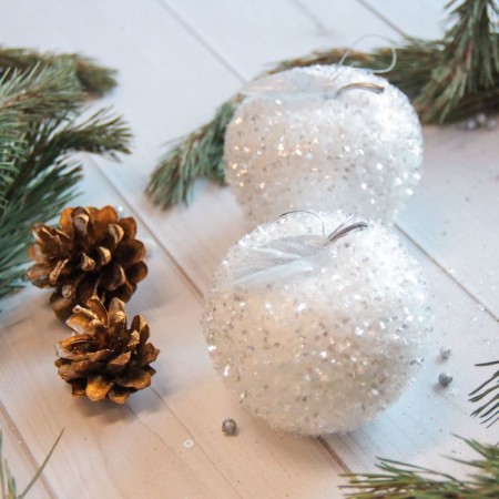 Decoration Christmas tree "apple" (set 3 pcs) 7x7.5 cm, white