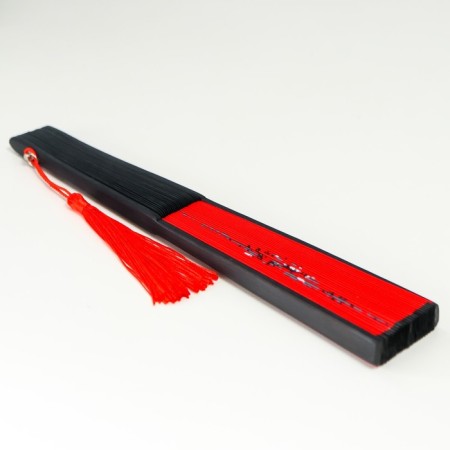 Fan bamboo, textiles h = 23 cm "Sakura branch" red, with a brush-2
