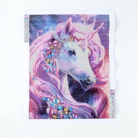 Diamond mosaic with full filling on the canvas "Precious Unicorn", 30 x 40 cm-2