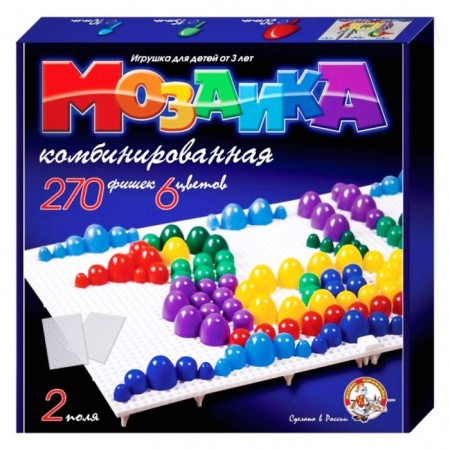 Mosaic is round, 270 elements of 10, 15, 20 mm, 6 colors, 2 boards