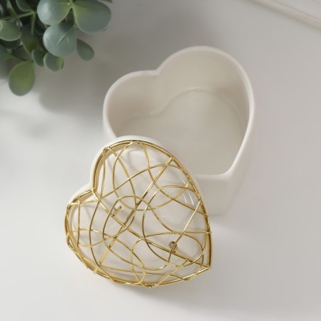 Coramics box, metal "Heart. Karakuli" White 8.9x8.5x7.2 cm-1