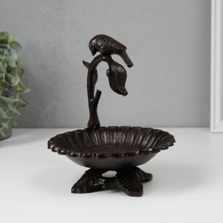 Souvenir cast iron stand "Bird on a branch above the flower" 17x15x13.5 cm-1