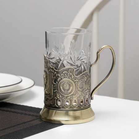 Set for tea "Vysotsky", 2 subjects: cup holder d = 65 mm, glass, brass-2