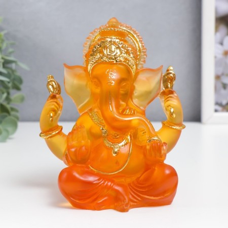 Souvenir Polystone "Ganesha - Indian Divine" Orange with gold 14x8x7 cm