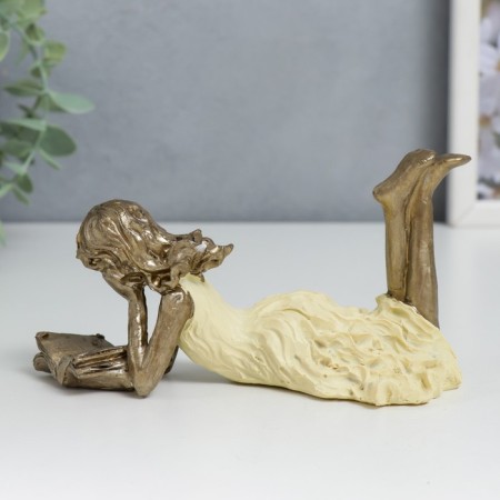 Polystone souvenir "Girl reads a book, yellow dress" 6.5x9x14 cm-3