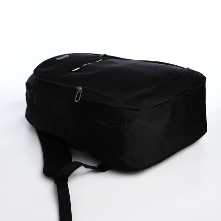 Young backpack from textiles with a zipper, 4 pockets, black/green color-4