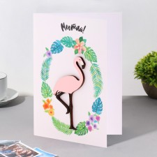 A postcard with a wooden element 