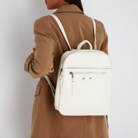 Women's backpack made of artificial leather with lightning, 3 pockets, milk color-8