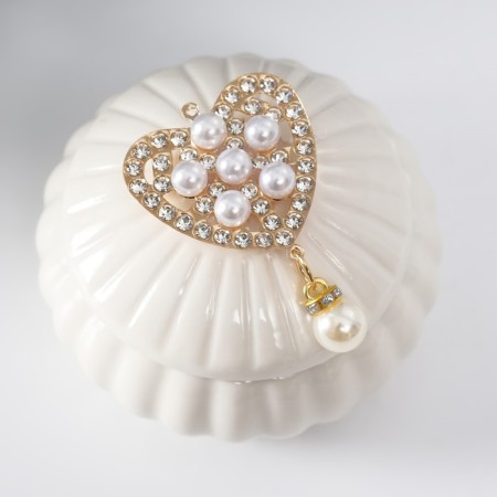 Coramics Casmic "Heart with Flower" with pearls 8.5x8.5x6 cm-3