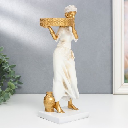 Souvenir Polystone Sight African D-5.8 cm, white with gold 7.5x8.7x25.2 cm-2